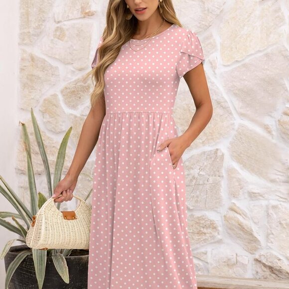 Women's Summer Short Sleeve A-Line Midi Dresses Casual Floral T-Shirt Dresses Fl - Picture 2 of 6